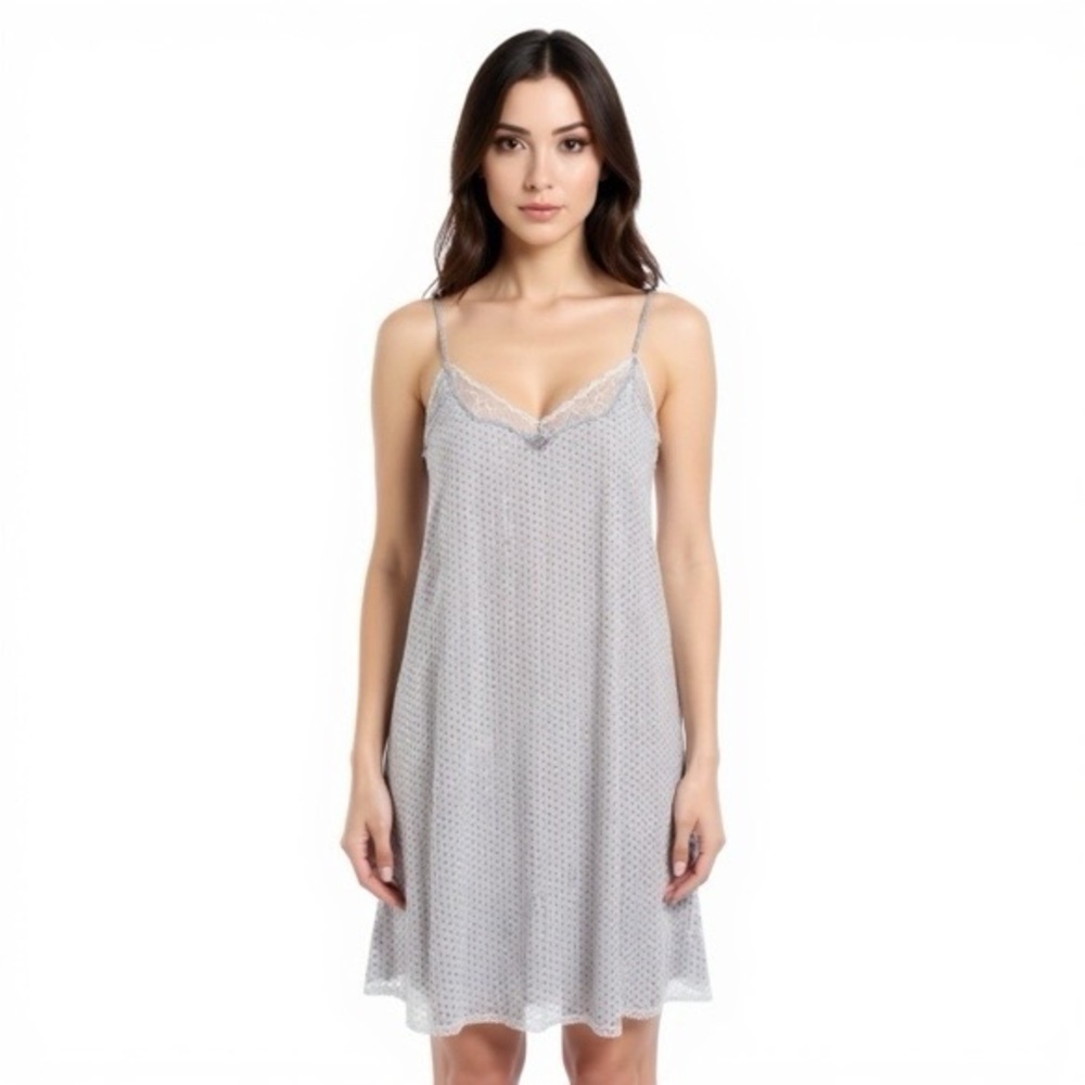 NWT Zara Satin Lace Mini Sleep Camisole Dress Gray Sz M